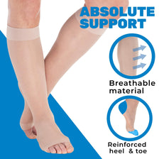 ABSOLUTE SUPPORT Open Toe Sheer Compression Socks 15-20mmHg for Women Travel, Flying - A111T