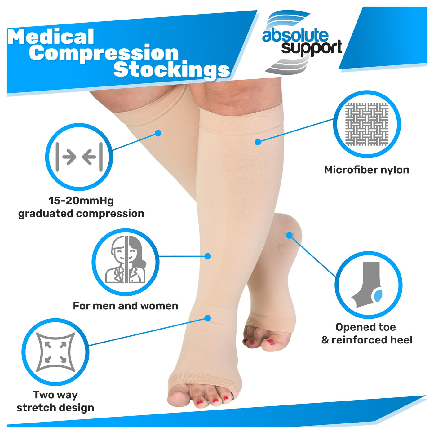 Open Toe Compression Knee High Socks for Men 15-20mmHg, A131OT-M