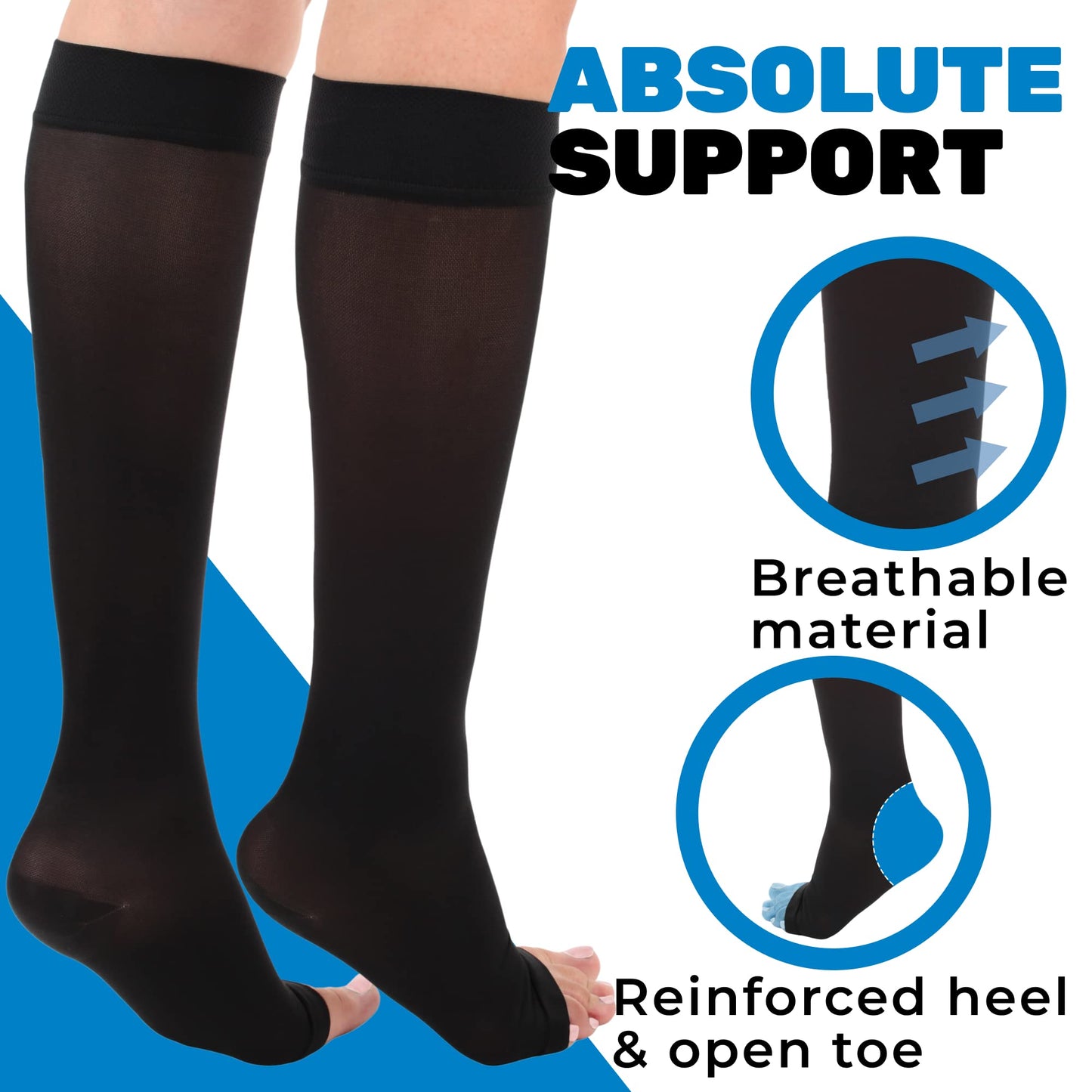 Open Toe Compression Knee High Socks 15-20mmHg, A131OT-M