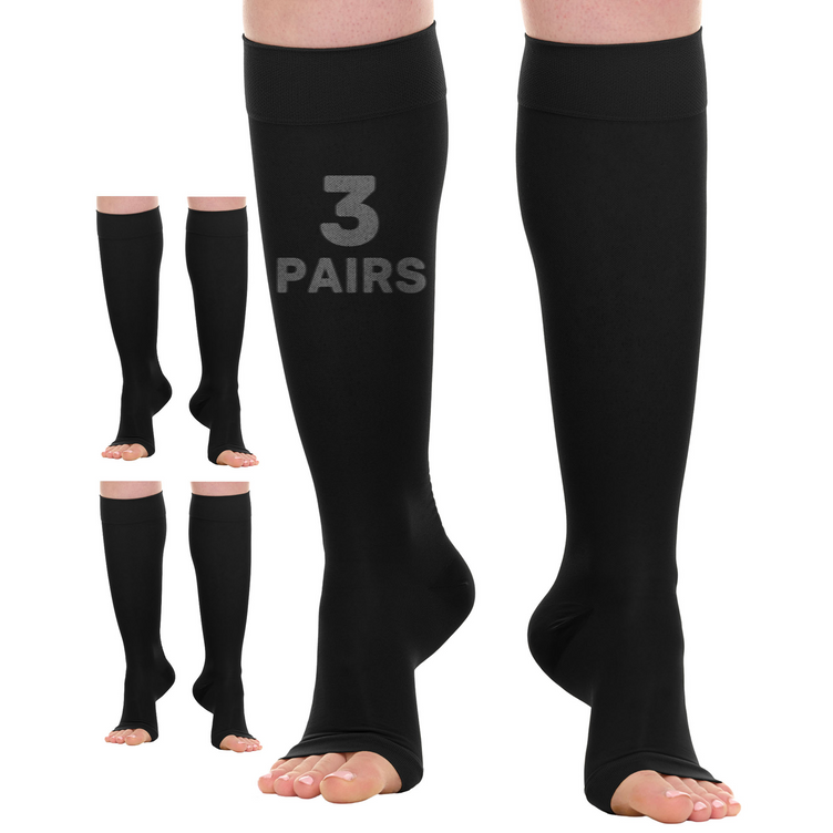 Open Toe Sheer Compression Knee High for Women 15-20mmHg 3-Pack, A413