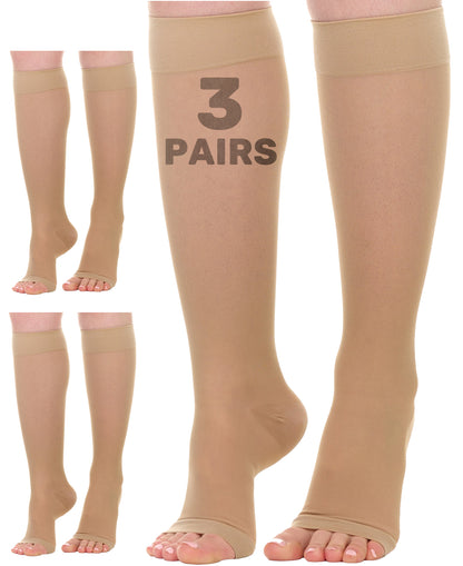 Open Toe Sheer Compression Knee High 20-30mmHg 3-Pack, A416