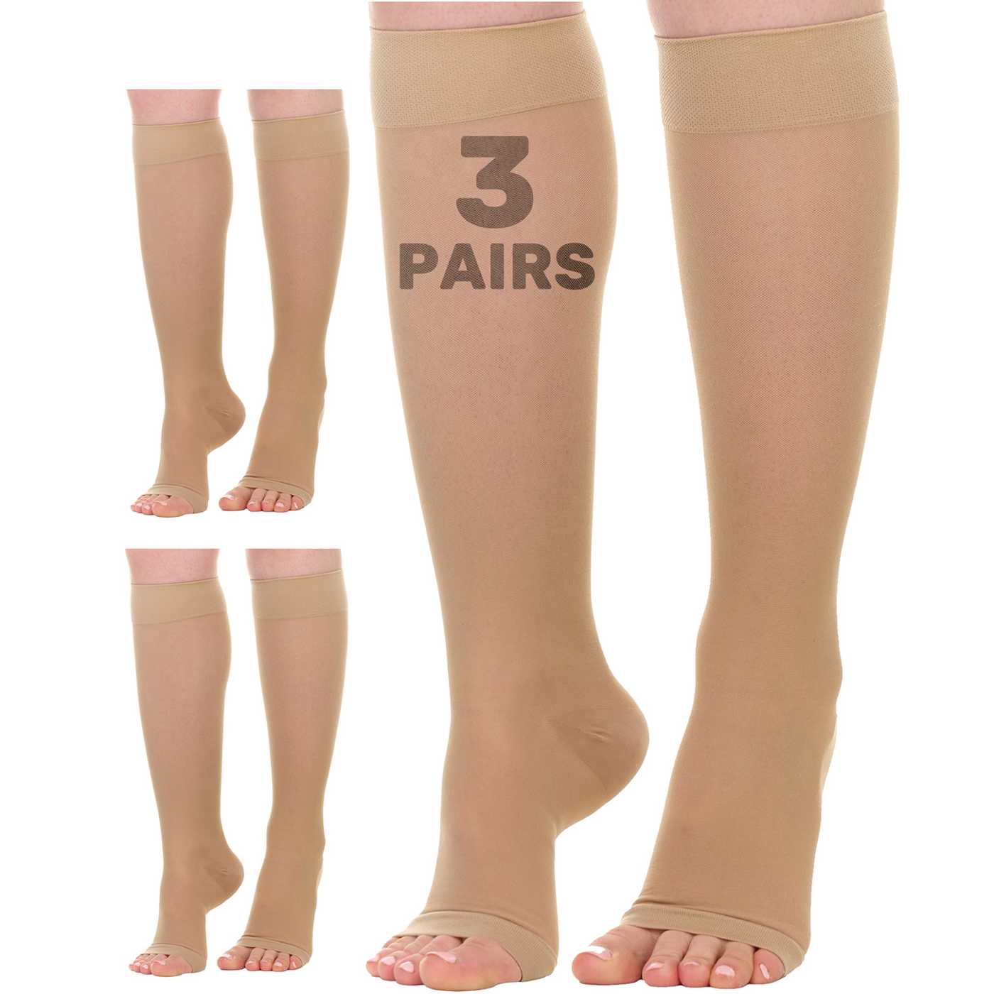 Open Toe Sheer Compression Knee High for Women 20-30mmHg 3-Pack, A416