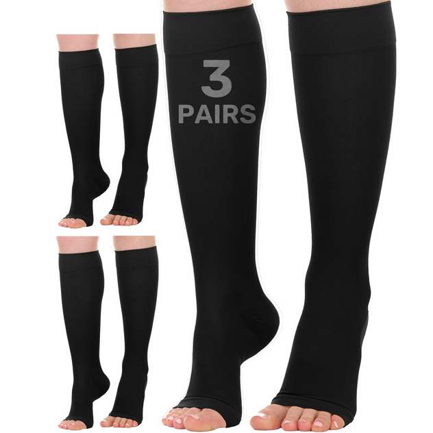 Open Toe Sheer Compression Knee High for Women 20-30mmHg 3-Pack, A416
