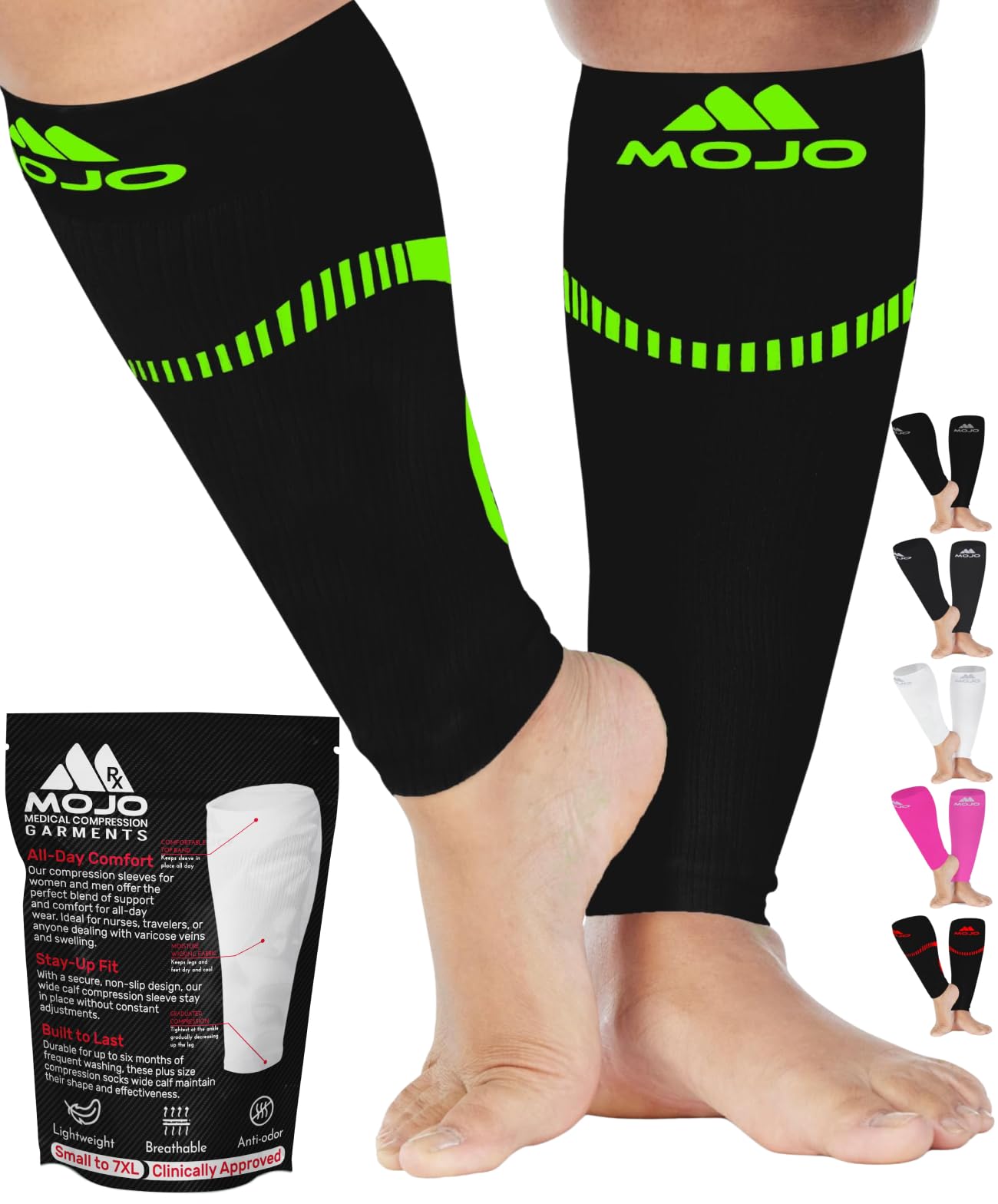 Mojo Compression Socks – Unisex Compression Footless Calf Stocking Sleeve – 20-30mmHg Opaque – A604