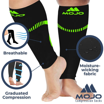 Mojo Compression Socks – Unisex Compression Footless Calf Stocking Sleeve – 20-30mmHg Opaque – A604