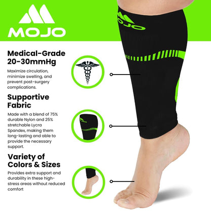 Mojo Compression Socks – Unisex Compression Footless Calf Stocking Sleeve – 20-30mmHg Opaque – A604