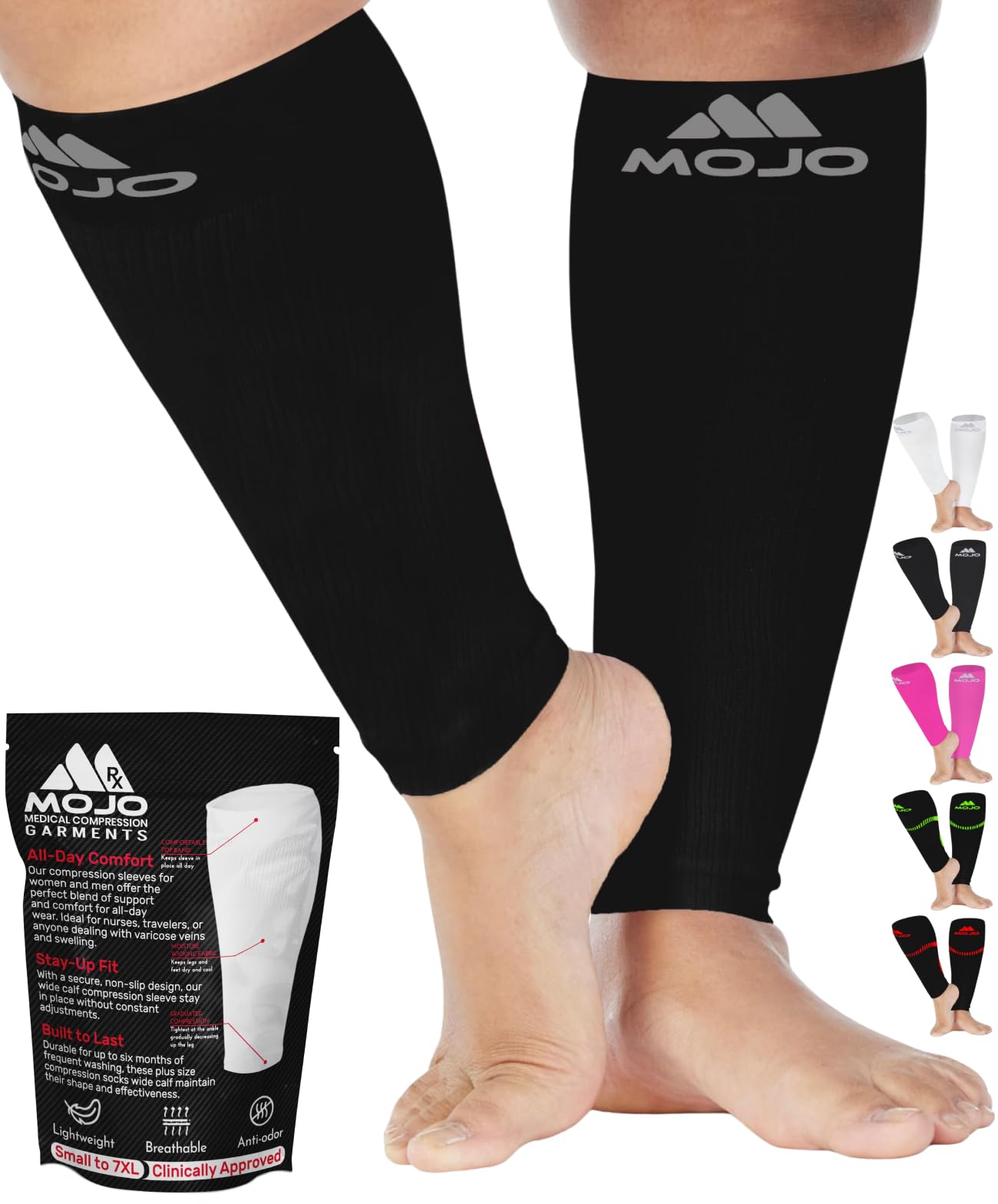 Mojo Compression Socks – Unisex Compression Footless Calf Stocking Sleeve – 20-30mmHg Opaque – A604