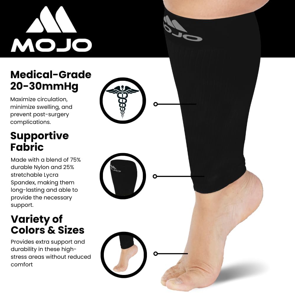 Mojo Compression Socks – Unisex Compression Footless Calf Stocking Sleeve – 20-30mmHg Opaque – A604