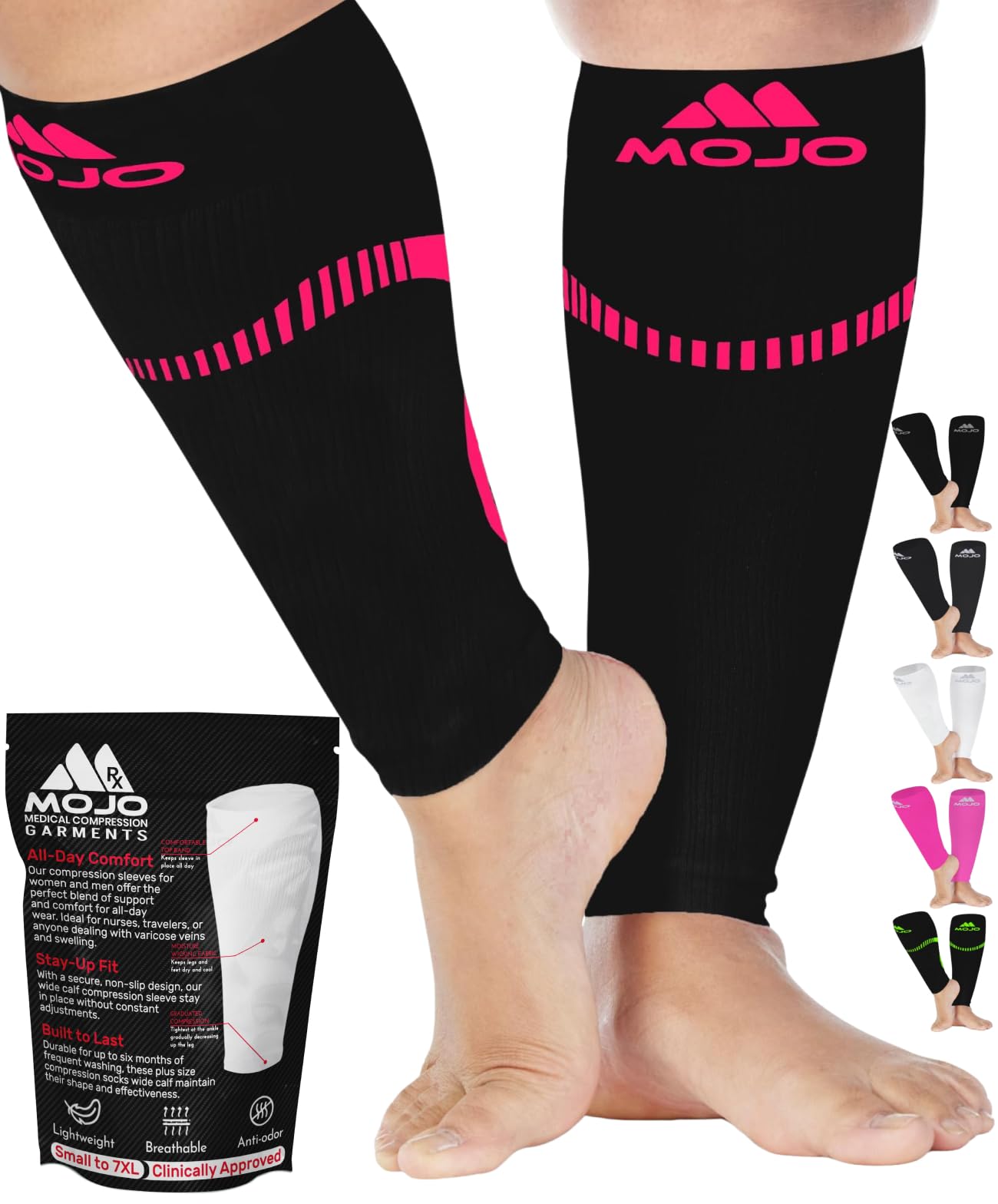 Mojo Compression Socks – Unisex Compression Footless Calf Stocking Sleeve – 20-30mmHg Opaque – A604