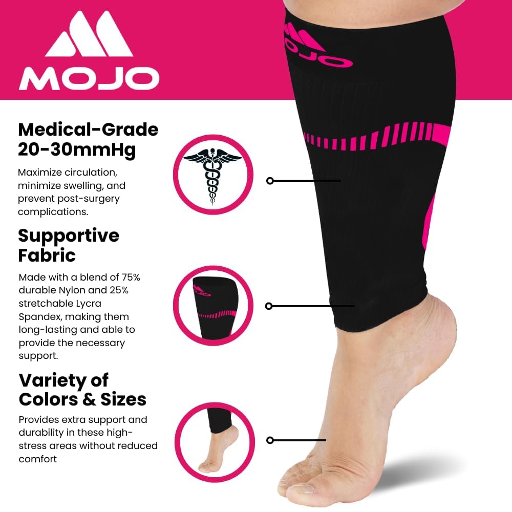 Mojo Compression Socks – Unisex Compression Footless Calf Stocking Sleeve – 20-30mmHg Opaque – A604