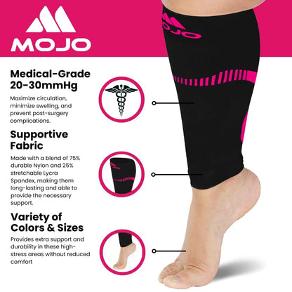 Mojo Compression Socks – Unisex Compression Footless Calf Stocking Sleeve – 20-30mmHg Opaque – A604