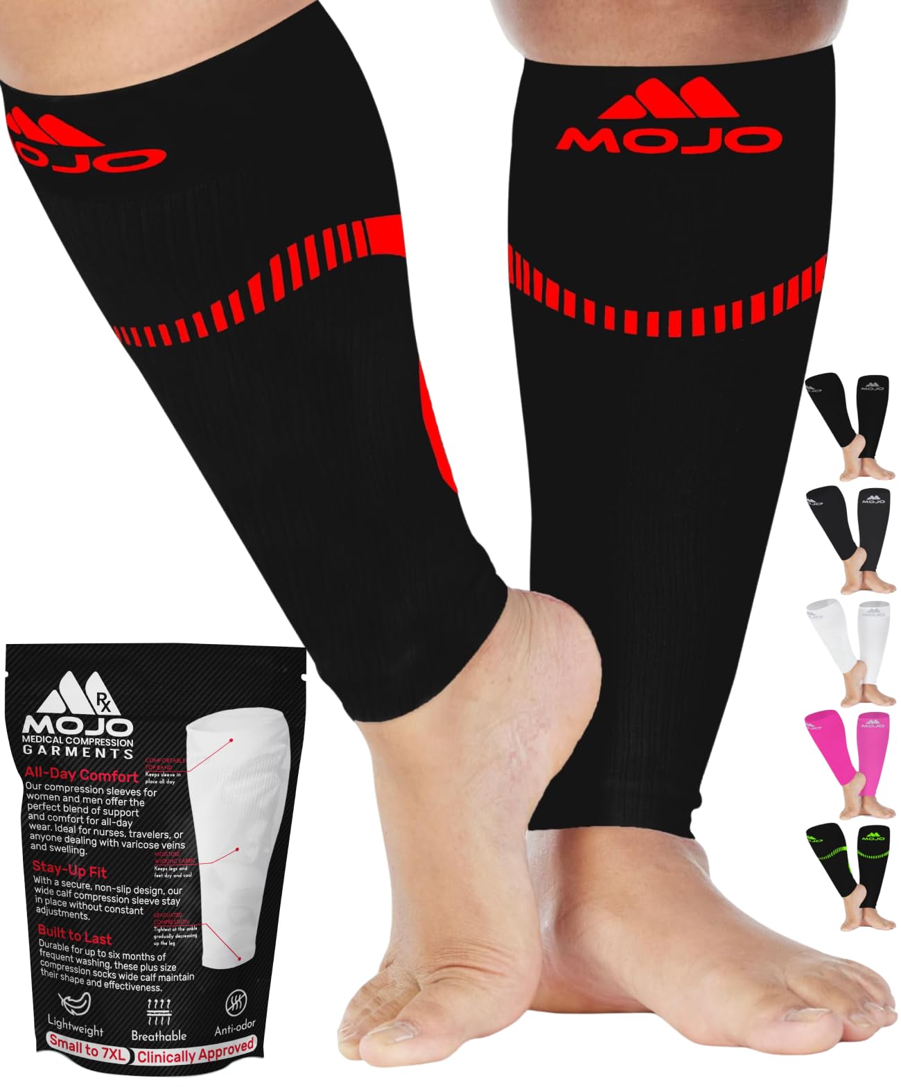 Mojo Compression Socks – Unisex Compression Footless Calf Stocking Sleeve – 20-30mmHg Opaque – A604