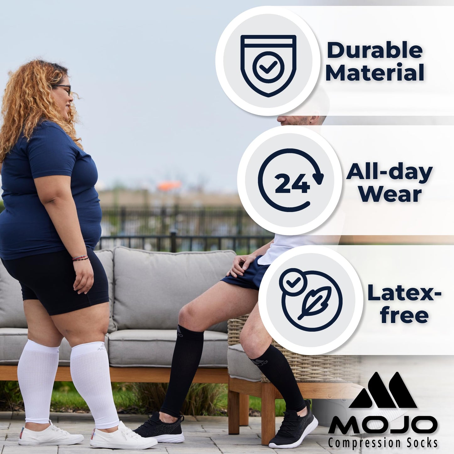 Mojo Compression Socks – Unisex Compression Footless Calf Stocking Sleeve – 20-30mmHg Opaque – A604