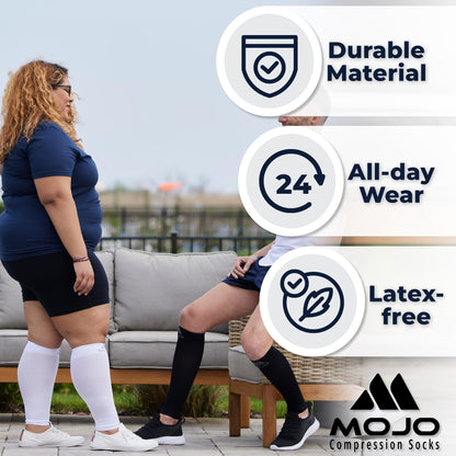 Mojo Compression Socks – Unisex Compression Footless Calf Stocking Sleeve – 20-30mmHg Opaque – A604