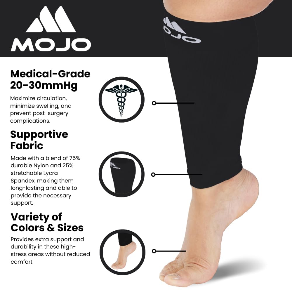 Mojo Compression Socks – Unisex Compression Footless Calf Stocking Sleeve – 20-30mmHg Opaque – A604