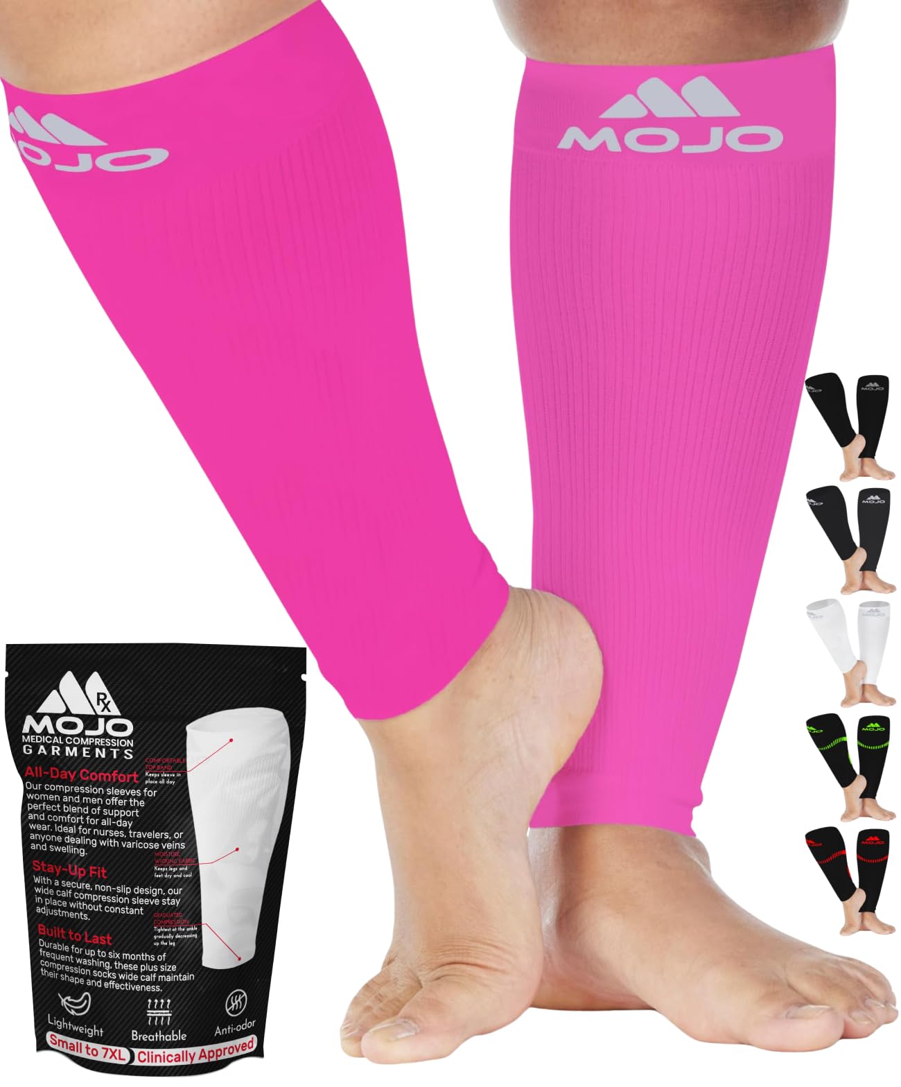 Mojo Compression Socks – Unisex Compression Footless Calf Stocking Sleeve – 20-30mmHg Opaque – A604