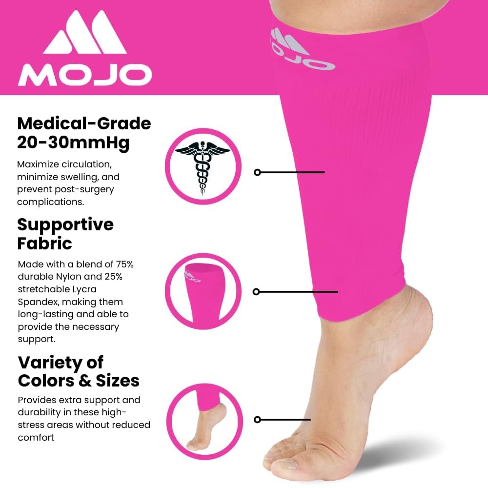 Mojo Compression Socks – Unisex Compression Footless Calf Stocking Sleeve – 20-30mmHg Opaque – A604