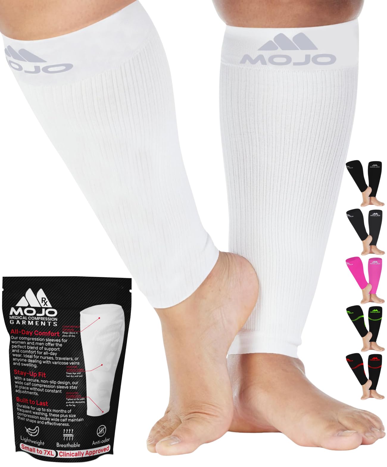 Mojo Compression Socks – Unisex Compression Footless Calf Stocking Sleeve – 20-30mmHg Opaque – A604