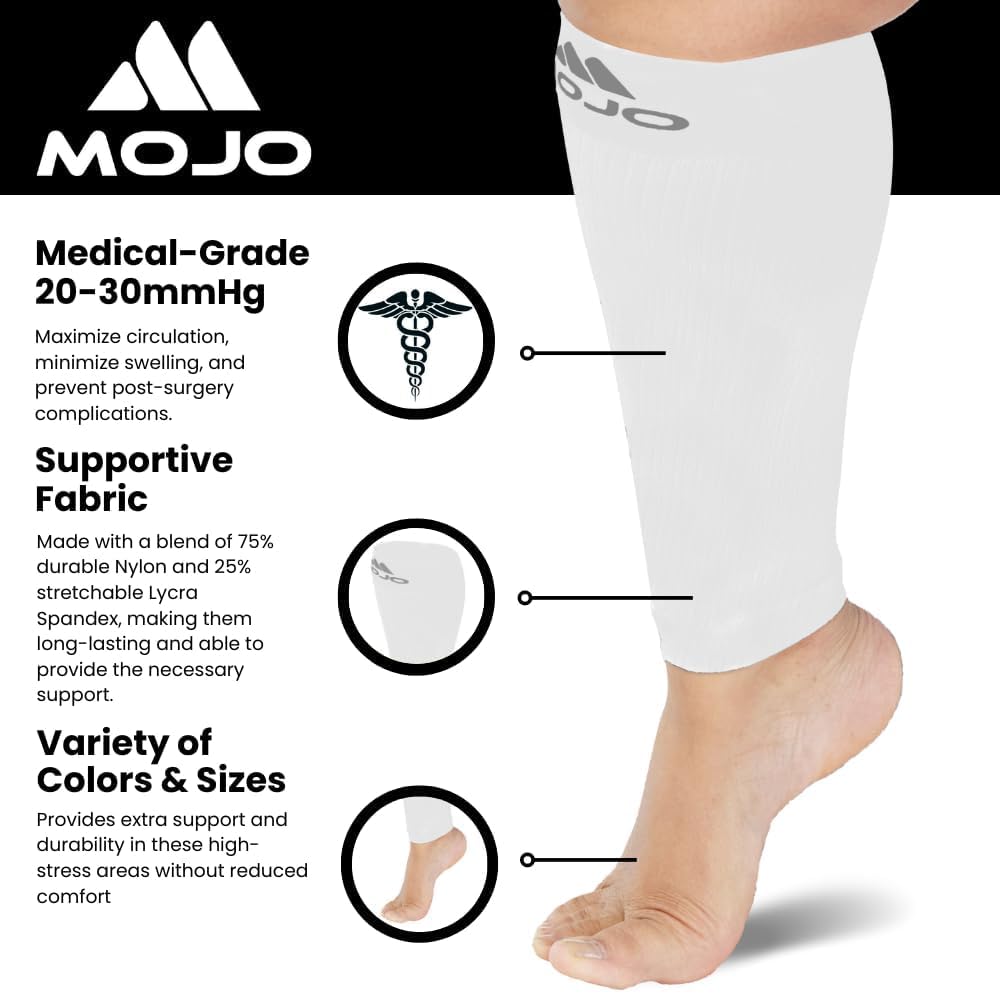 Mojo Compression Socks – Unisex Compression Footless Calf Stocking Sleeve – 20-30mmHg Opaque – A604