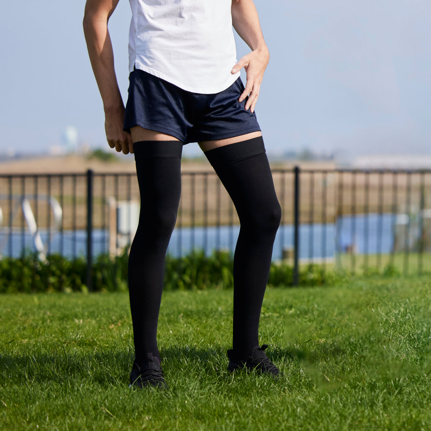 Open Toe Compression Thigh Highs for Men 20-30mmHg, A213M